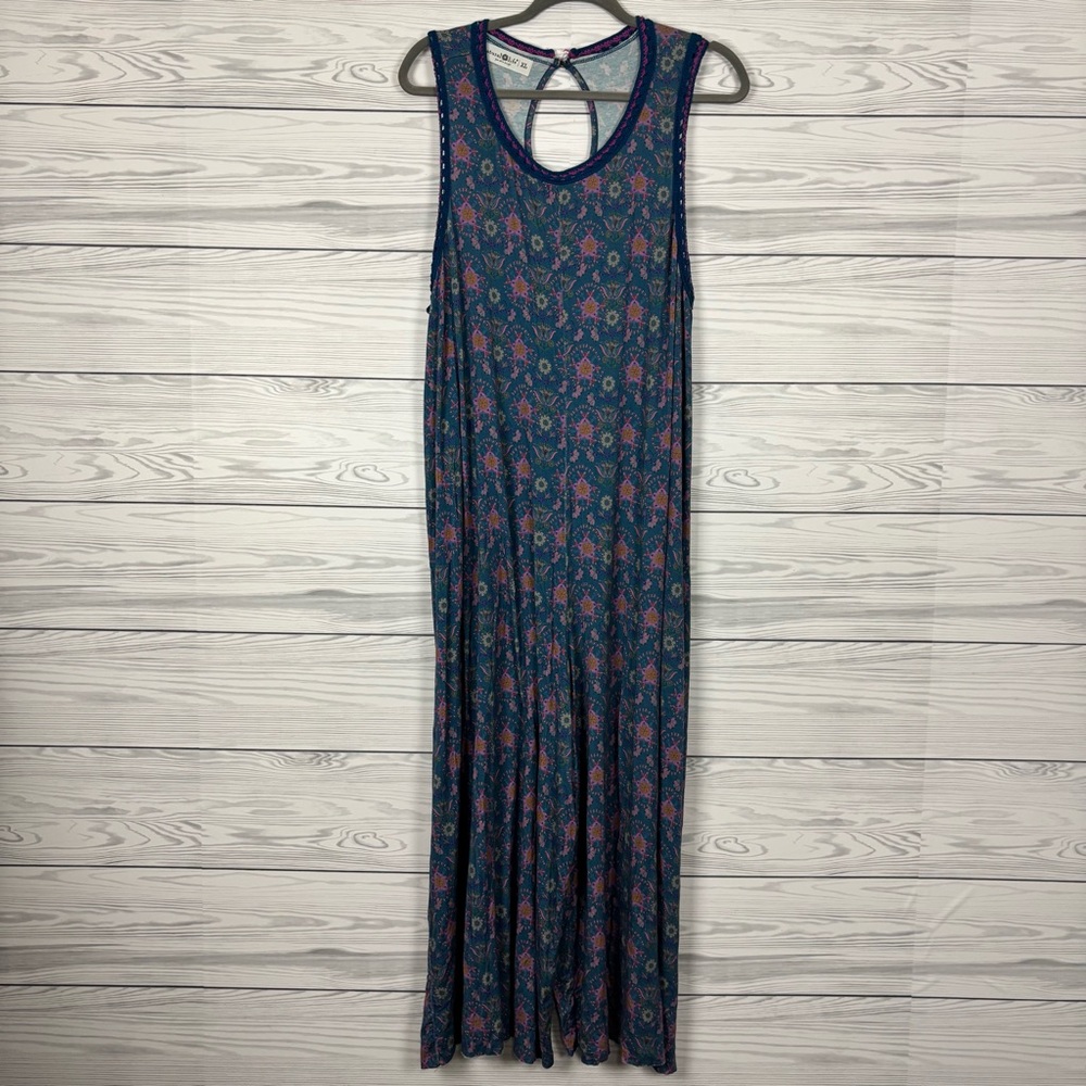 NATURAL LIFE Blue Floral Paisley Pantsuit Jumper Size XL Wide Leg Boho